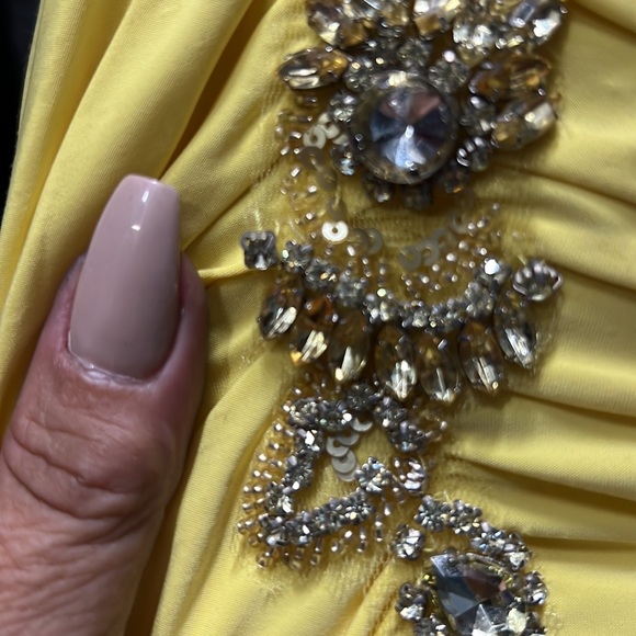 Mignon ruched full length beaded bodice back draped crisscross gown - Picture 7 of 8